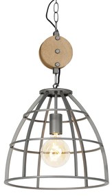 Priemyselné závesné svietidlo tmavosivé s drevom 34 cm - Arthur