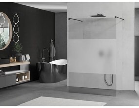 Mexen Kioto, priechodná sprchová zástena 110 x 200 cm, 8mm sklo číre/námraza, 2x čierna stabilizačná rozpera, 800-110-002-70-35