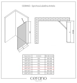 Cerano Antelo, sprchová zástena ku sprchovému kútu 80x190 cm, 6mm číre sklo, čierny profil, CER-CER-432445