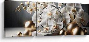 Obraz - Orchidea a zlaté gule (s hodinami) (90x30 cm)