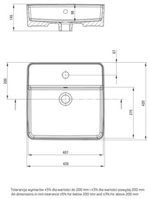 Deante CGS_6U4B - Keramické umývadlo SQUARE 42x42 cm na dosku, biele