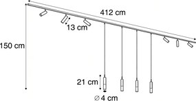 Moderný koľajnicový systém čierny so 6 bodovými svetlami a 4 závesnými svetlami 1-fázový - Slimline Uzzy Loyce