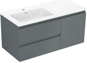 Mexen Rivel, kúpeľňová skrinka 100 cm s ľavým umývadlom Otis, 2S, 1D, drážkovaná, grafitová/biela matná, 91A23-10047-3-BBFFF66-W18L01
