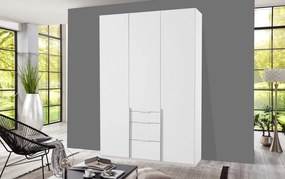 Šatníková skriňa so zásuvkami New York D, 135 cm, biela / biely lesk