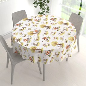 Biante Detský bavlnený okrúhly obrus Sandra SA-697 Líšky na bicykloch - zelené na bielom Ø 110 cm