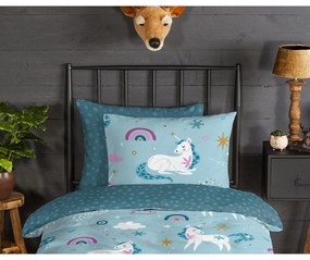 Modré flanelové detské obliečky na jednolôžko/predĺžené 140x220 cm Snowycorn – Good Morning