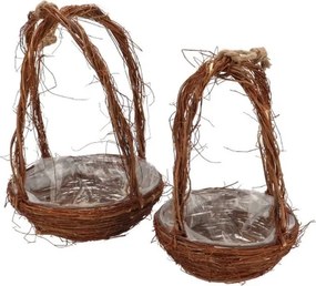 2ks hnedý prútený košík kvetináč s uchami - Ø 25*39 / Ø 20*30cm