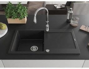 Mexen Leo, 1-komorový granitový drez 900x500x190 mm a drezová batéria Savita, čierna, 6501-77-672601-00