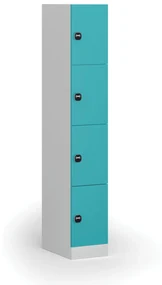 Šatníková skrinka s úložnými boxmi, 4 boxy, 1850 x 300 x 500 mm, zámok s čítačkou RFID kariet, zelené dvere