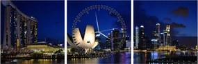 Obraz nočného Singapuru (s hodinami) (90x30 cm)