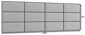 Set 12 čalúnených panelov Quadra 240x90 cm (sivá). Vlastná spoľahlivá doprava až k Vám domov. 1052014
