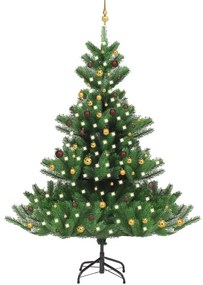 Umelý vianočný stromček jedľa Nordmann LED a gule zelený 240 cm 3077562
