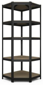 Fistar Rohový regál 1800x900x450x635 mm lakovaný 5-policový, nosnosť 750 kg - ČIERNY