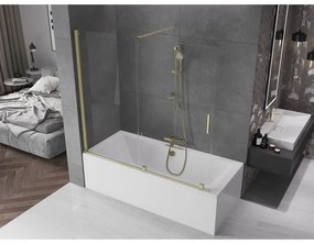 Mexen Velar, 2-krídlová posuvná vaňová zástena 170 x 150 cm, 8mm číre sklo, zlatý matný profil, 896-170-000-01-55
