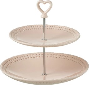 Ružový keramický 2-poschodový etažér Hella Pastel Pink - Ø 25*23 cm