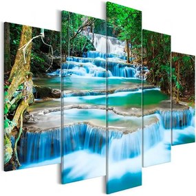 Obraz - Waterfall in Kanchanaburi (5 Parts) Wide Veľkosť: 225x100, Verzia: Na talianskom plátne