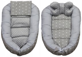 Obojstranné hniezdočko (kokon) pre bábätko - BABYMAM PREMIUM set 7v1 - Malé biele hviezdičky so šedou Minky