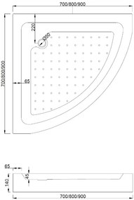 Mexen Rio, štvrťkruhový sprchovací kút s posuvnými dverami 90 x 90 cm, 6mm číre sklo/pásy, chrómový profil + biela vysoká sprchová vanička Rio, 863-090-090-01-20-4710