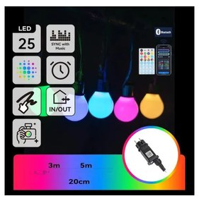 Aigostar - LED RGBICW Inteligentný vonkajší svetelný reťazec MESH 25 × LED 5 m IP44 + diaľkové ovládanie