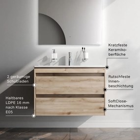 Skrinka s umývadlom 80 AM.PM Spike MPA-FHX0802HF-WCC0802WG závesná, 2 zásuvky, svetlý dub