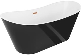 Mexen Montana, voľne stojaca vaňa 150 x 75 cm, biela-čierna, medený prepad, 52011507575-65