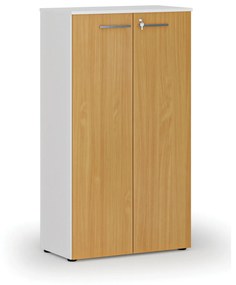 Kancelárska skriňa s dverami PRIMO WHITE, 1434 x 800 x 420 mm, biela/buk