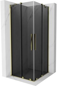 Mexen Velar Duo, sprchový kút s posuvnými dverami 100 x 100 cm, 8mm šedé sklo, zlatá lesklá, 871-100-100-42-50