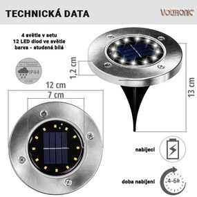 Voltronic solárne svietidlo do zeme, studená biela, 4 ks