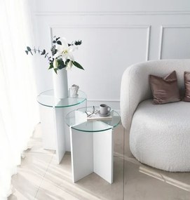 SADA 2x Odkladací stolík LILY pr. 40 cm biela/číra