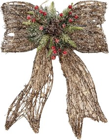 Vianočná prútená závesná dekorácia mašle LED - 41*10*51 cm / 3*AA