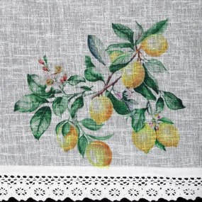 Dekorstudio Kuchynská záclonka CLOE zdobená citrónovou potlačou a čipkou 150 x 30 cm