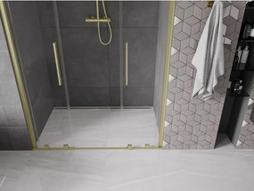 Mexen Velar L Duo, posuvné sprchové dvere do otvoru 140 cm, 8mm číre sklo, zlatá matná, 871-140-003-02-55