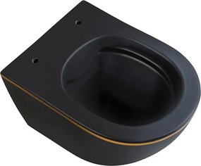 BPS-koupelny Závesná WC misa so SoftClose sedadlom HYD-4149, čierna mat/zlatý prúžok