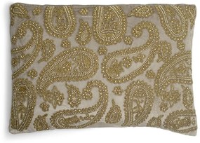 Béžový zamatový vankúš s ornamentmi Paisley beige - 45*15*35cm