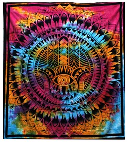 Bavlnená prikrývka na posteľ - Ruka Hamsa (dvojlôžková)