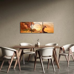 Obraz - Žirafy v Afrike (s hodinami) (90x30 cm)