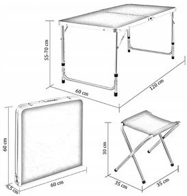 Kempingový stôl so 4 stoličkami v bielej farbe