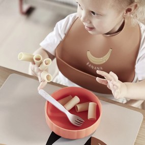 OYOY Silikónový podbradník s vreckomCaramel/Butter – set 2 ks