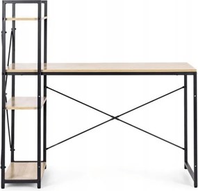 Písací stôl s regálom LOFTY 120x60 cm, čierny / dekor dub