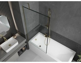 Mexen Next, vaňová zástena 1-krídlová 90 x 150 cm, fixné krídlo, 6 mm číre sklo s čiernym vzorom, zlatý profil, 895-090-000-00-70-50