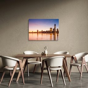 Sklenený obraz mesta pri západe slnka (70x50 cm)