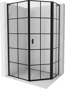 Mexen Mist L, päťuholníkový sprchový kút s krídlovými dverami, 90 x 100 cm, 8mm číre sklo, čierny profil, 8A8L-090-100-70-77-P