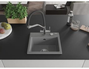 Mexen Milo, granitový drez 435x410x171 mm, 1-komorový a drezová batéria Duo, šedá, 6505-71-671701-07