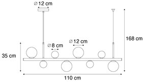 Závesná lampa čierna s dymovým a jantárovým sklom obdĺžniková 8-svetiel - Monaco