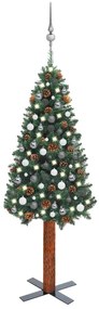 Úzky vianočný stromček s LED a sadou gulí zelený 180 cm PVC 3077909