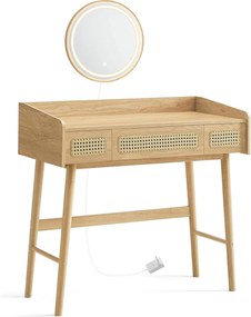 Toaletný stolík so zrkadlom a osvetlením v béžovej farbe