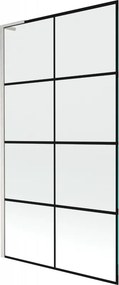 Mexen Next L, 1-krídlová vaňová zástena 100 x 150 cm, 6mm číre sklo-čierny vzor, 6mm číre sklo, profil brúsená oceľ, 895-100-000-03-77-97