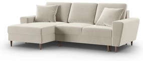 Béžová zamatová rozkladacia/s úložným priestorom rohová pohovka (ľavý roh/s leňoškou) Kyoto – Cosmopolitan Design