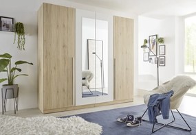 Šatníková skriňa so zrkadlom Cano, 228 cm, dub san remo/biela