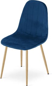 Set troch jedálenských stoličiek PADVA zamatové modré / hnedé nohy (3 ks)